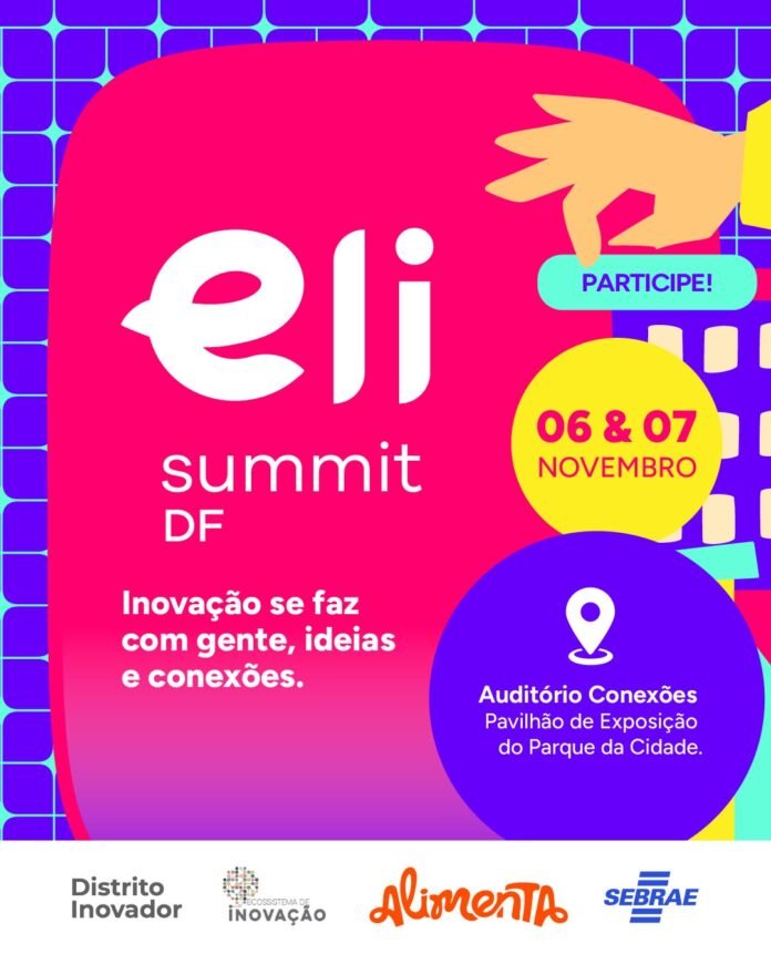 Identidade visual do ELI Summit DF 2026, encontro de inovação realizado em Brasília nos dias 6 e 7 de novembro